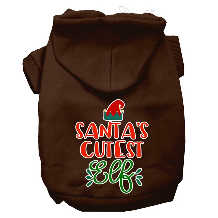 Santa's Cutest Elf Screen Print Dog Hoodie Brown XS